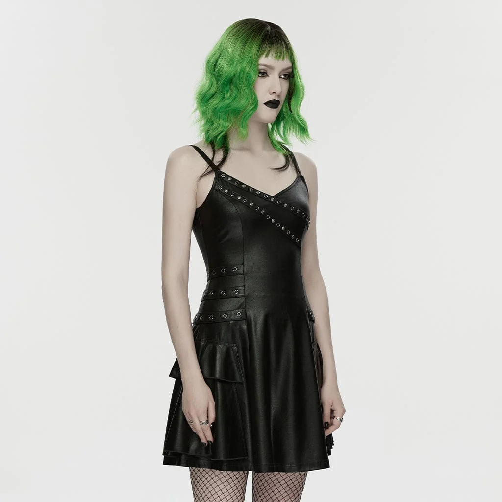 Women's Punk Lace-up Eyelet Strap Slip Dress Graduation Dress - Image 2