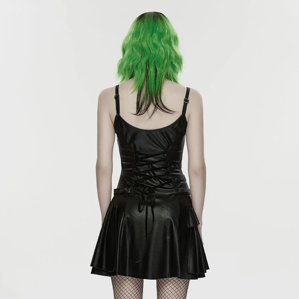 Women's Punk Lace-up Eyelet Strap Slip Dress Graduation Dress - Image 3