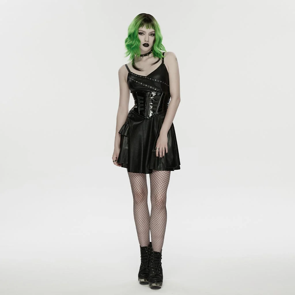 Women's Punk Lace-up Eyelet Strap Slip Dress Graduation Dress - Image 4
