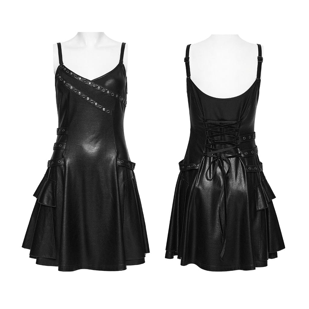 Women's Punk Lace-up Eyelet Strap Slip Dress Graduation Dress - Image 5