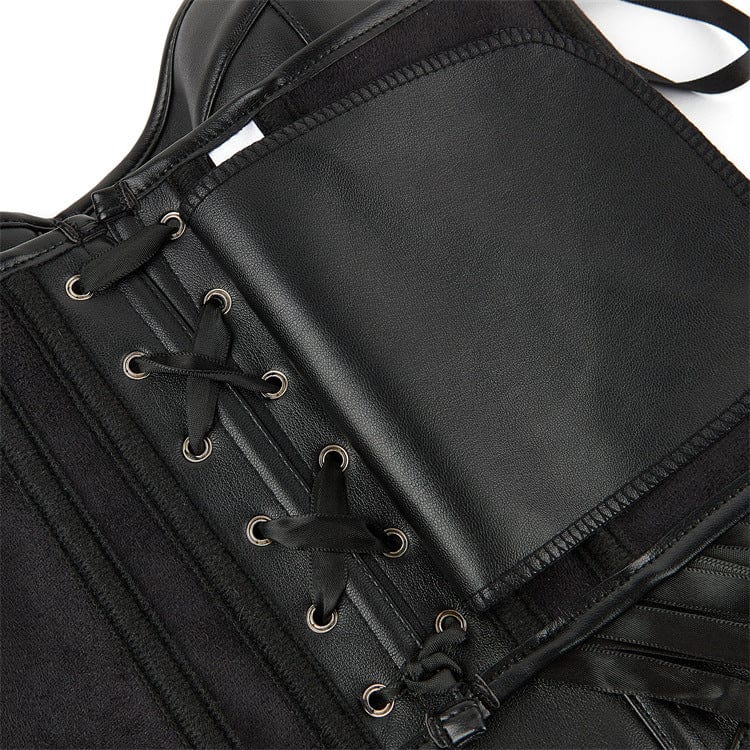 Women's Punk Lace-up Faux Leather Overbust Corset - Image 5