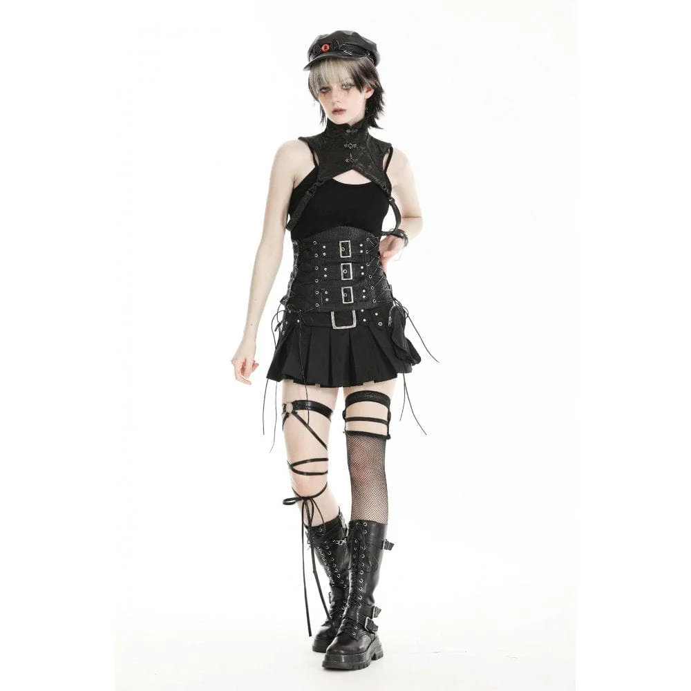 Women's Punk Lace-up Faux Leather Underbust Corset - Image 5