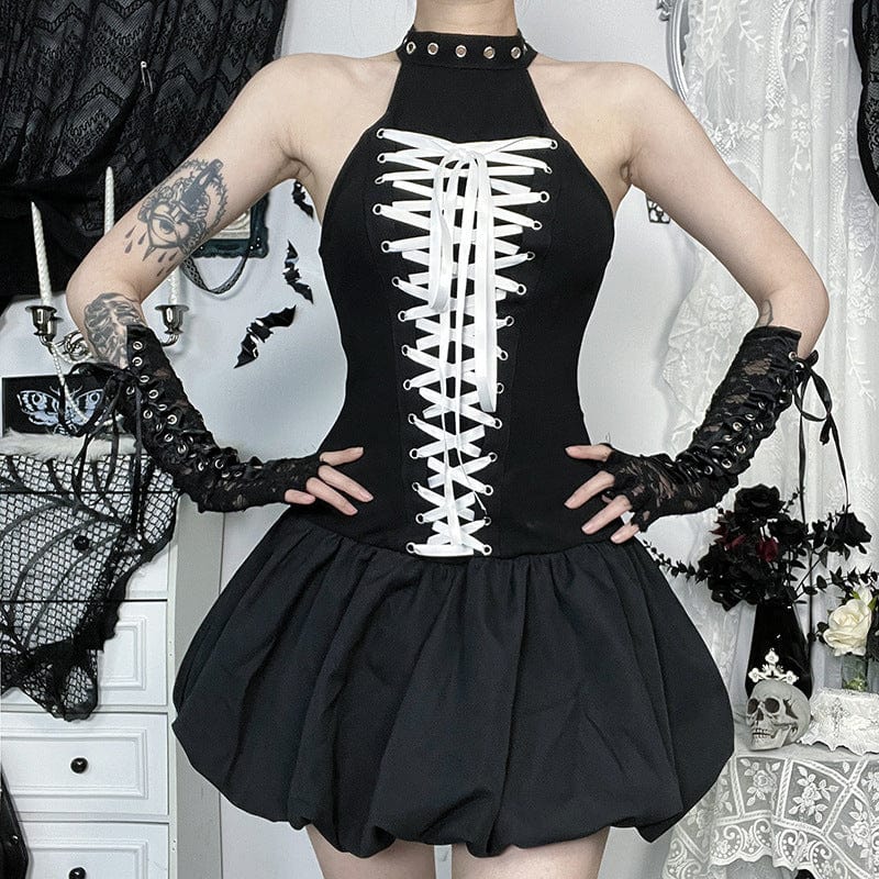 Women's Punk Lace-up Halterneck Party Dress