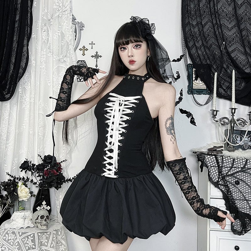 Women's Punk Lace-up Halterneck Party Dress - Image 6