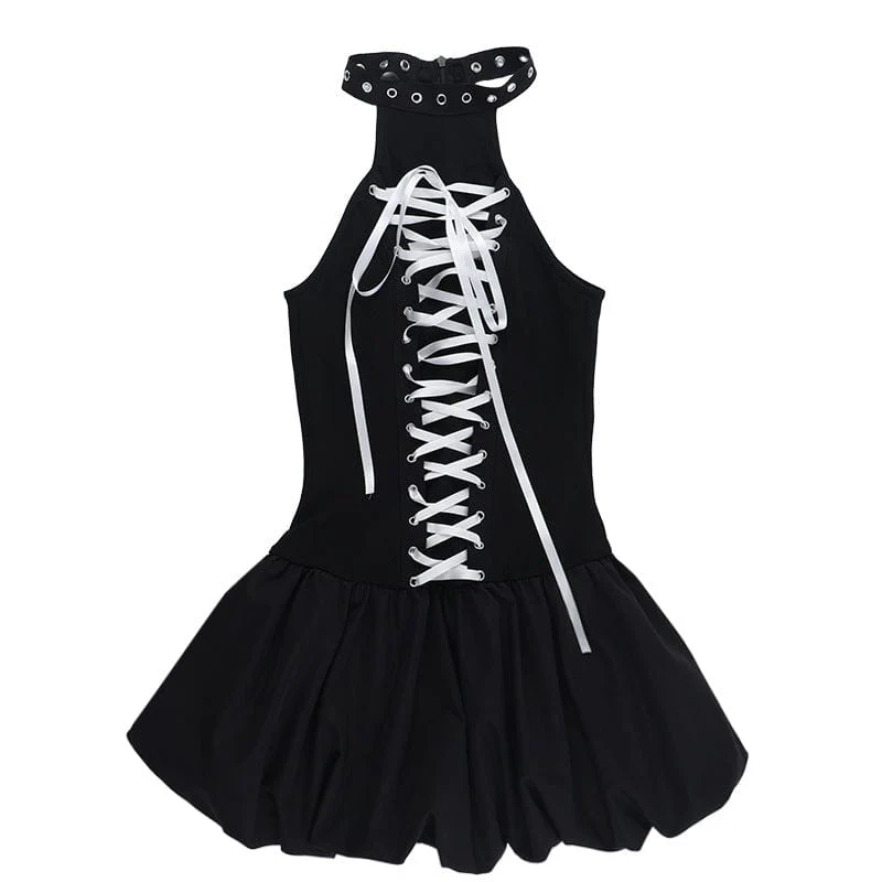 Women's Punk Lace-up Halterneck Party Dress - Image 7