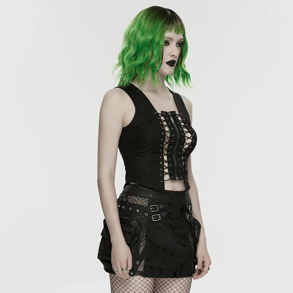 Women's Punk Lace-up Hollow Tank Top - Image 2