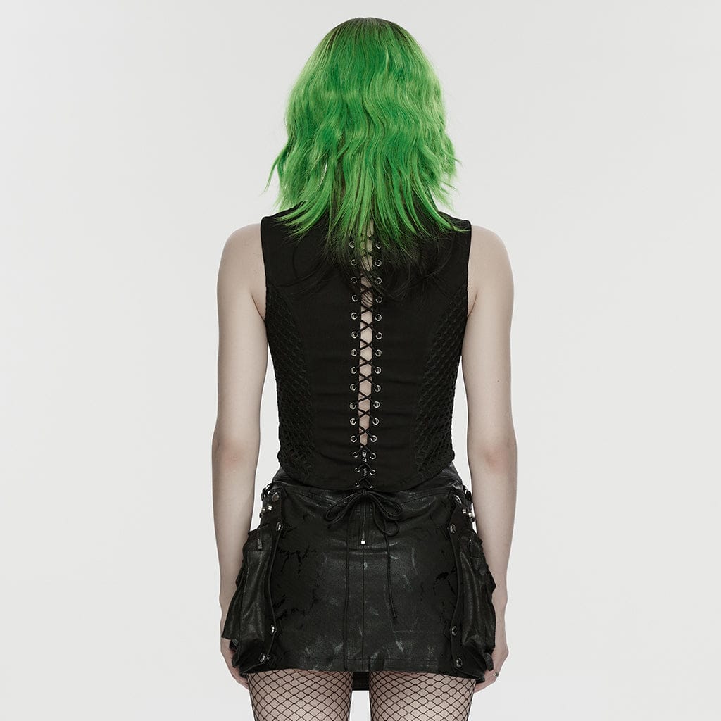 Women's Punk Lace-up Hollow Tank Top - Image 3