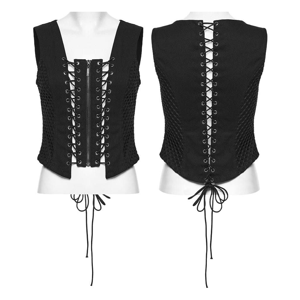 Women's Punk Lace-up Hollow Tank Top - Image 5