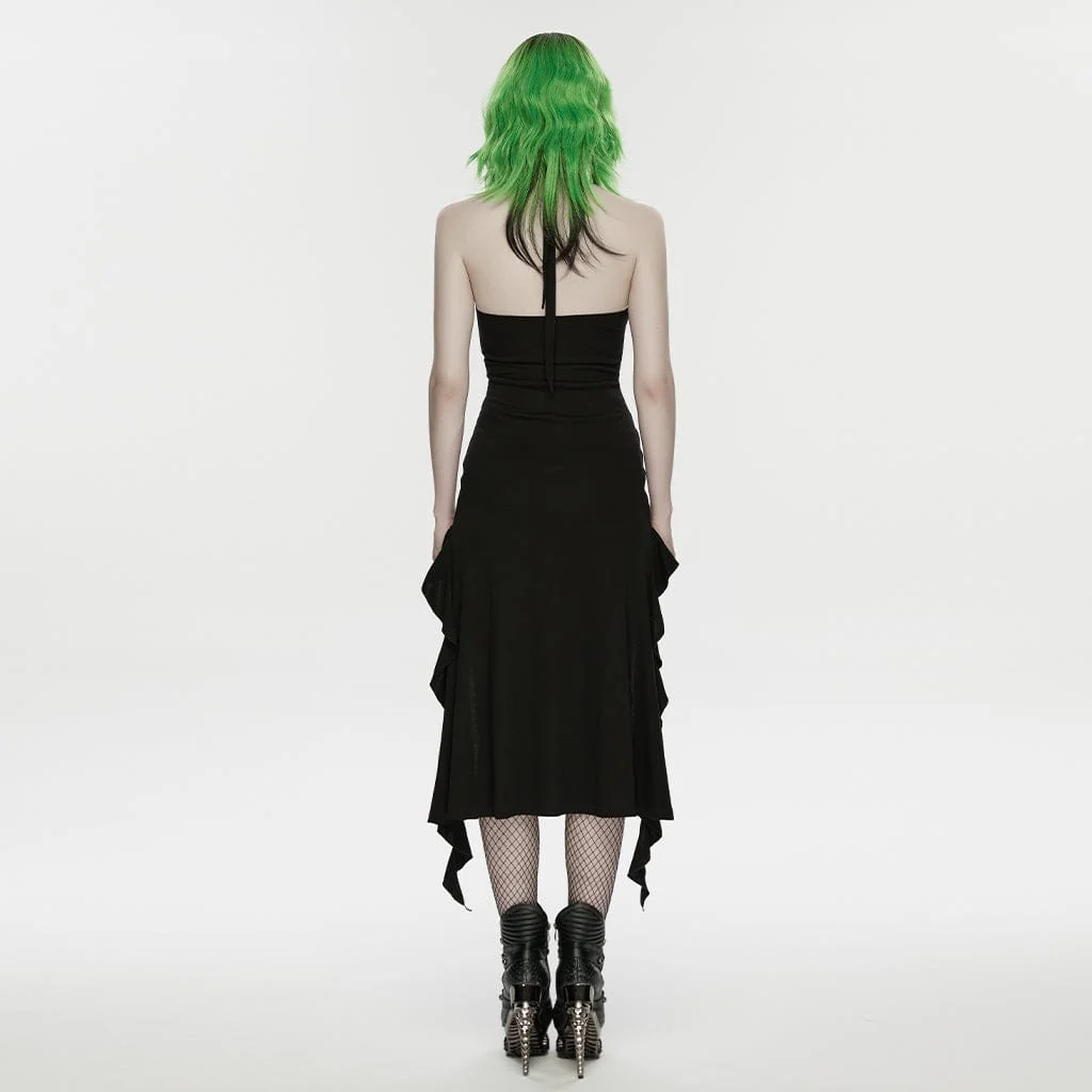 Women's Punk Lace-up Irregular Hem Halterneck Dress - Image 3