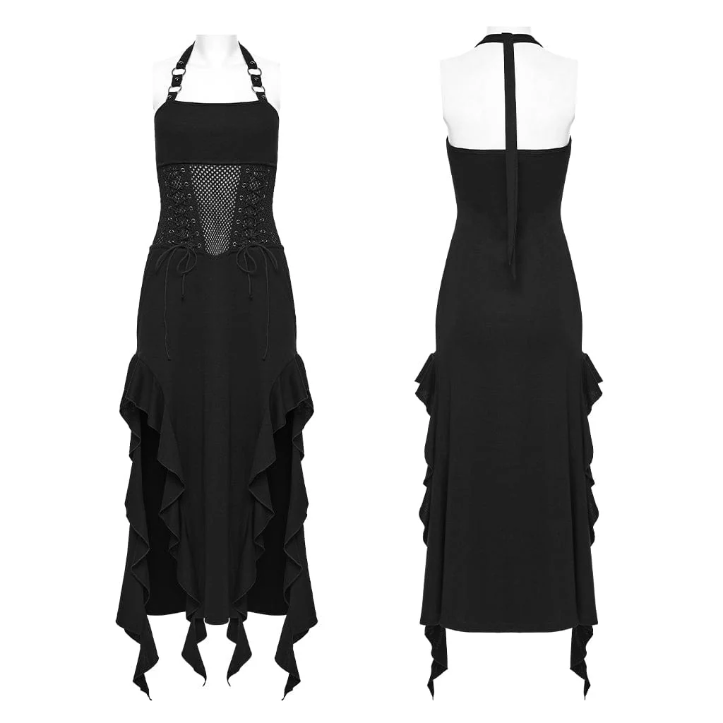 Women's Punk Lace-up Irregular Hem Halterneck Dress - Image 5