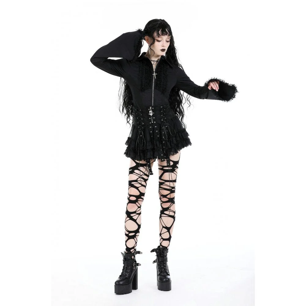 Women's Punk Lace-up Layered Mesh Skirt - Image 4