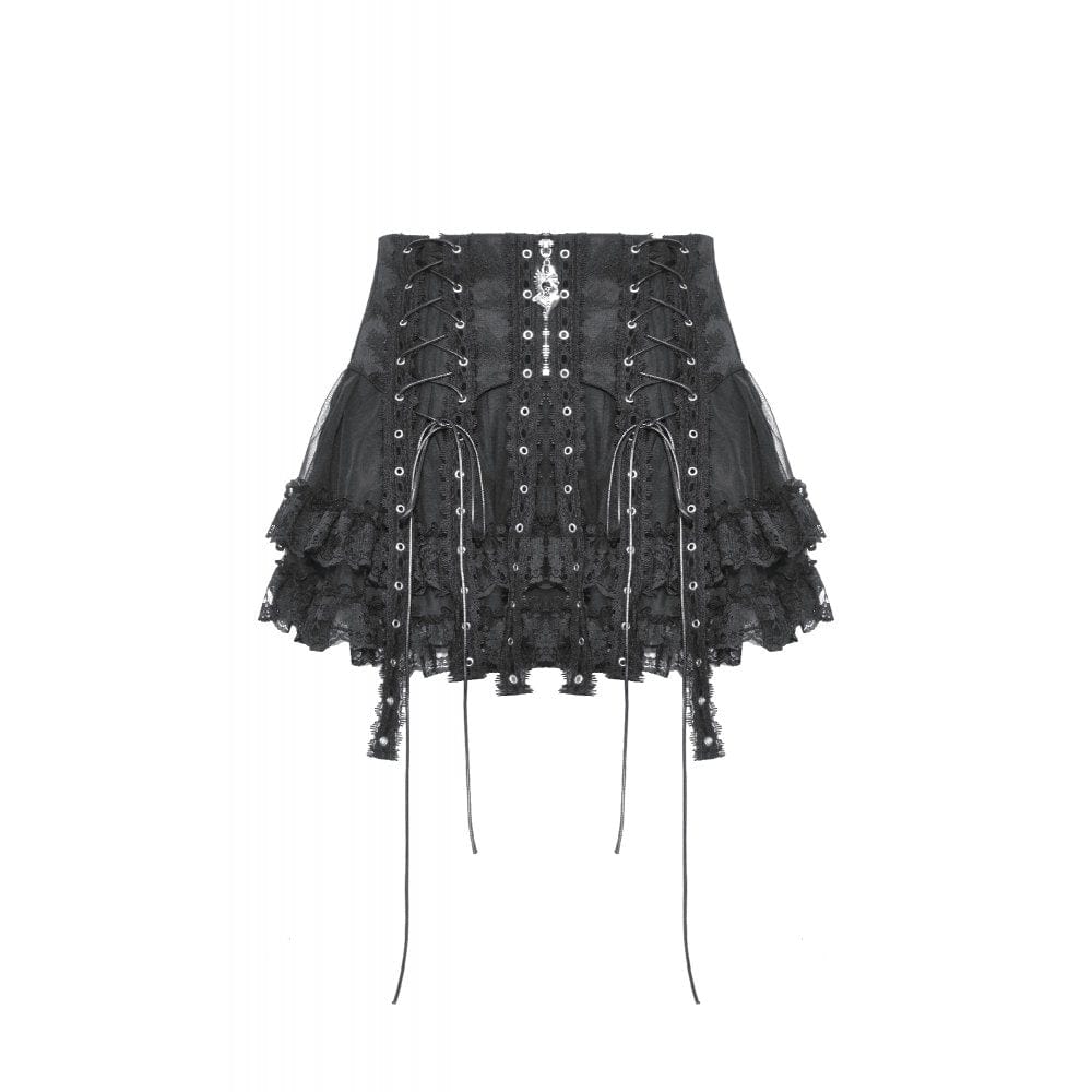 Women's Punk Lace-up Layered Mesh Skirt - Image 9