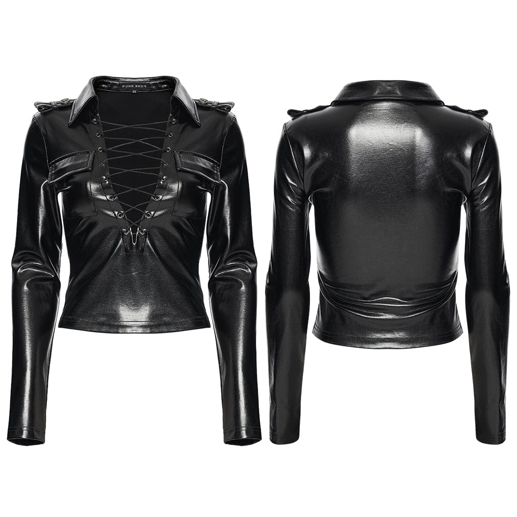 Women's Punk Lace-up Long Sleeved T-shirt - Image 5