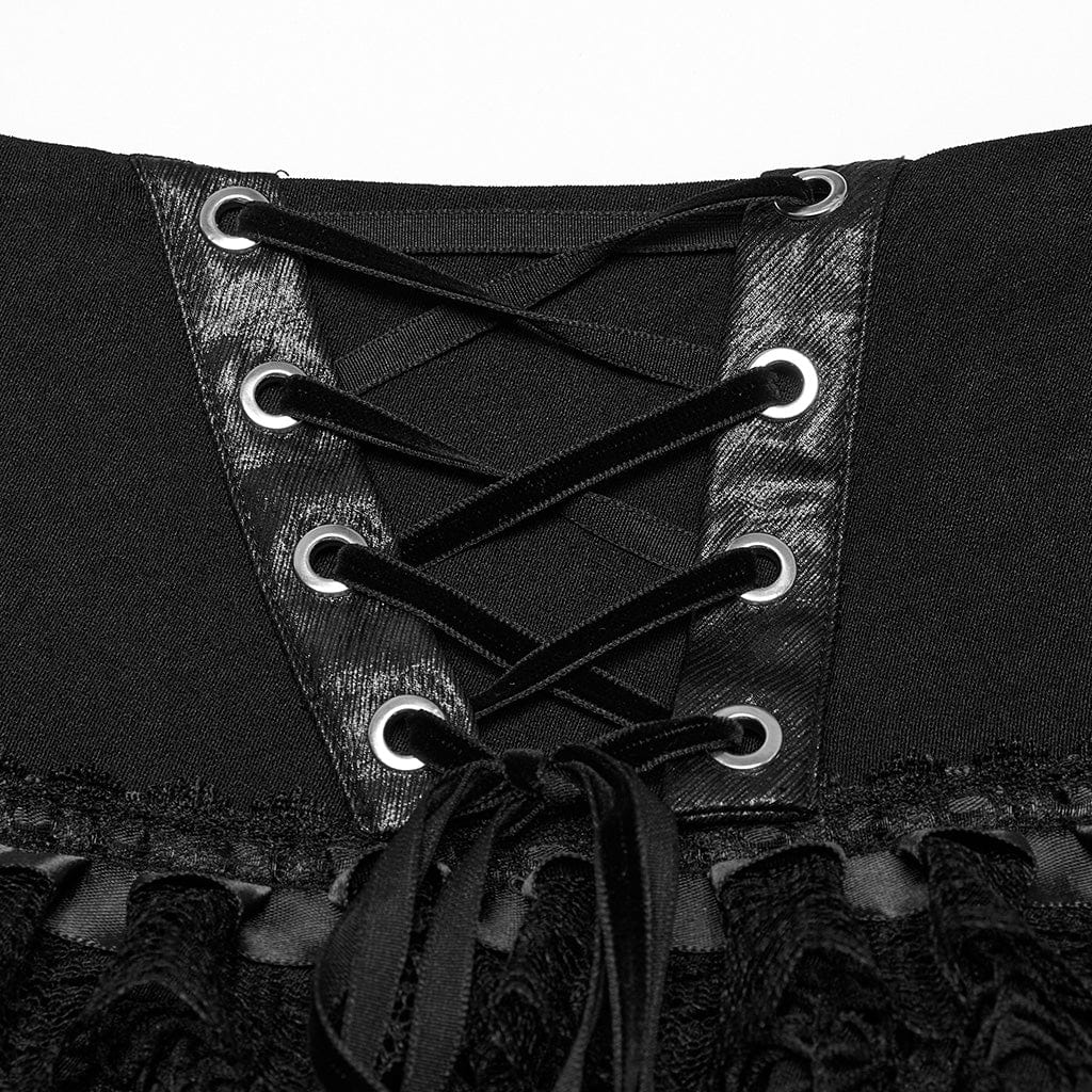 Women's Punk Lace-up Mesh Splice Layered Skirt - Image 6
