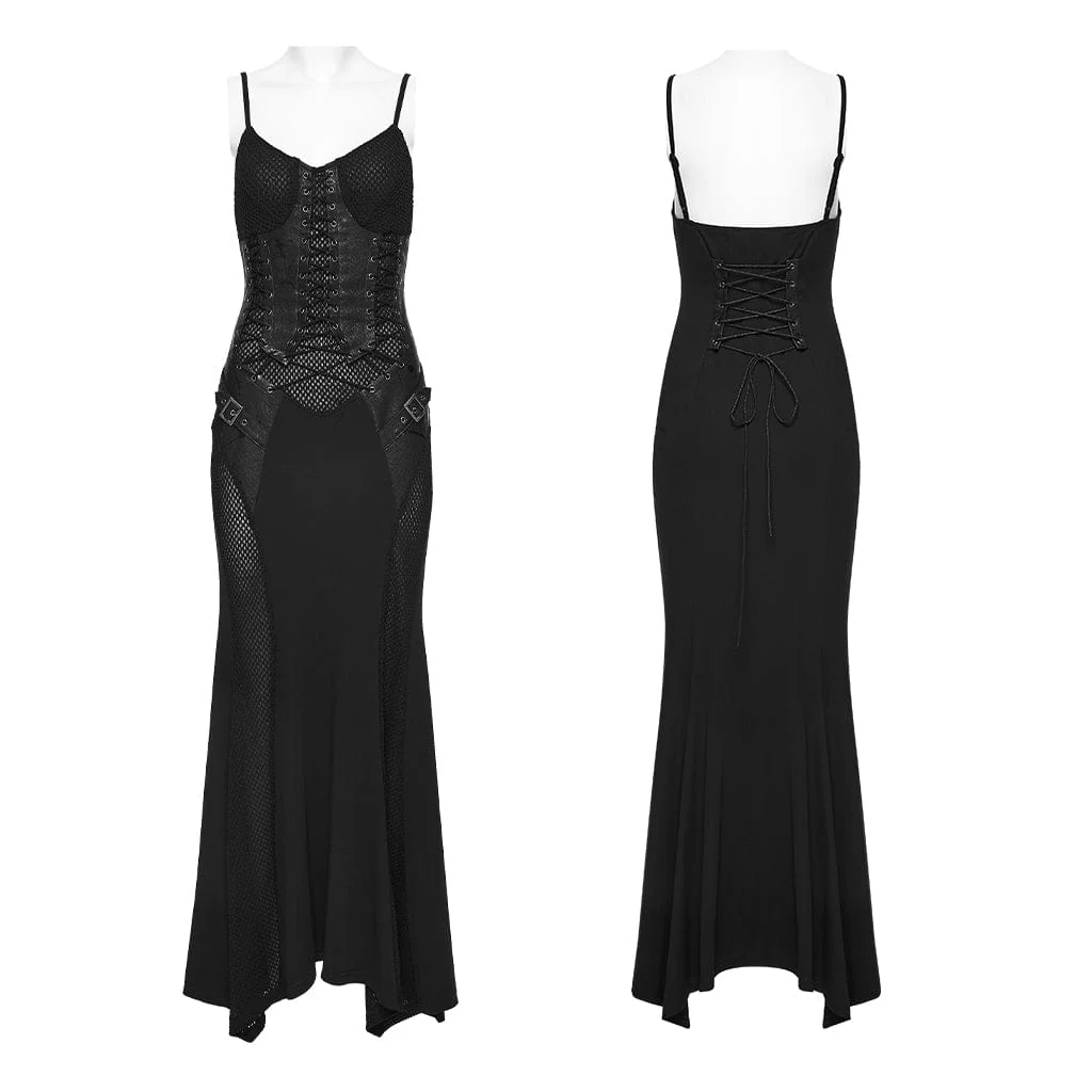 Women's Punk Lace-up Mesh Splice Slip Dress - Image 5