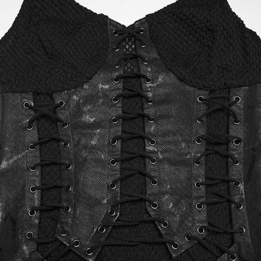 Women's Punk Lace-up Mesh Splice Slip Dress - Image 9