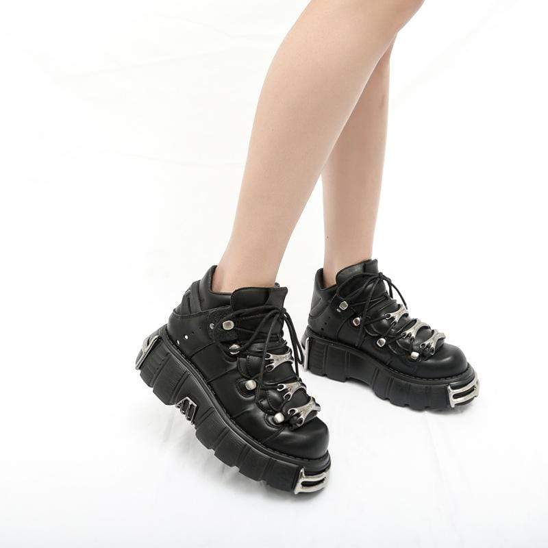 Women's Punk Lace Up Platform Shoes - Image 3