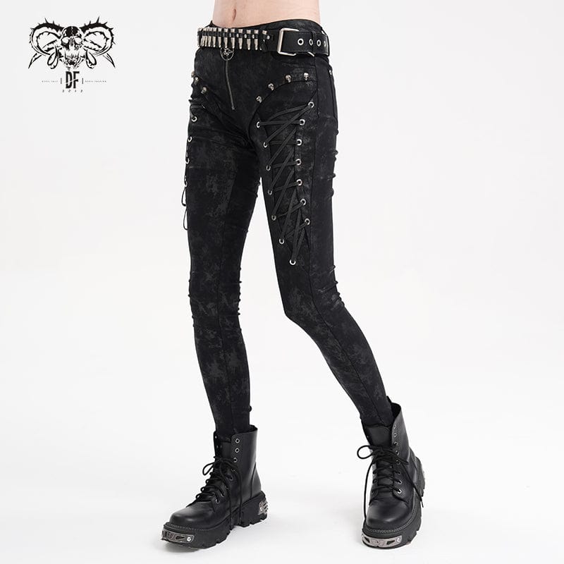 Women's Punk Lace-up Skull Studs Pants - Image 3