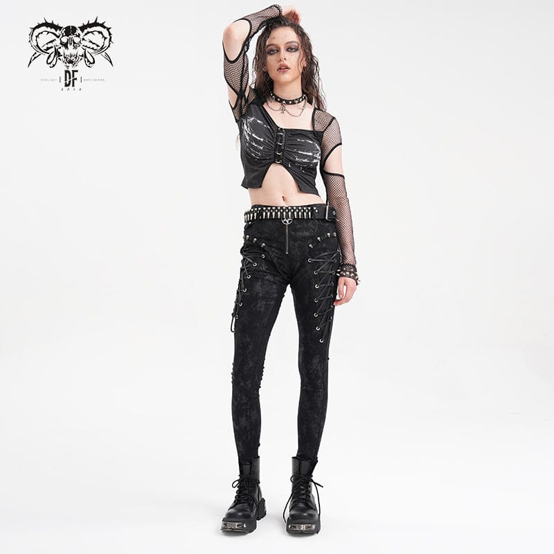 Women's Punk Lace-up Skull Studs Pants - Image 5