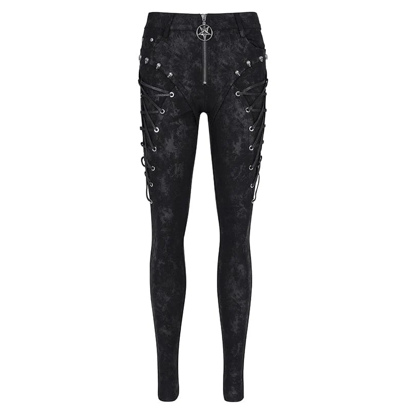 Women's Punk Lace-up Skull Studs Pants - Image 7