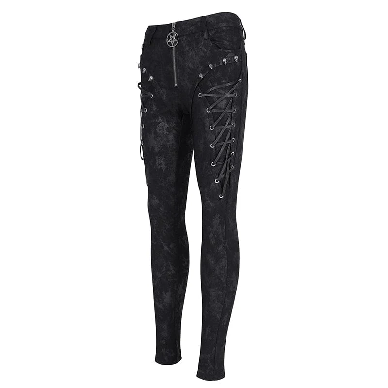 Women's Punk Lace-up Skull Studs Pants - Image 8