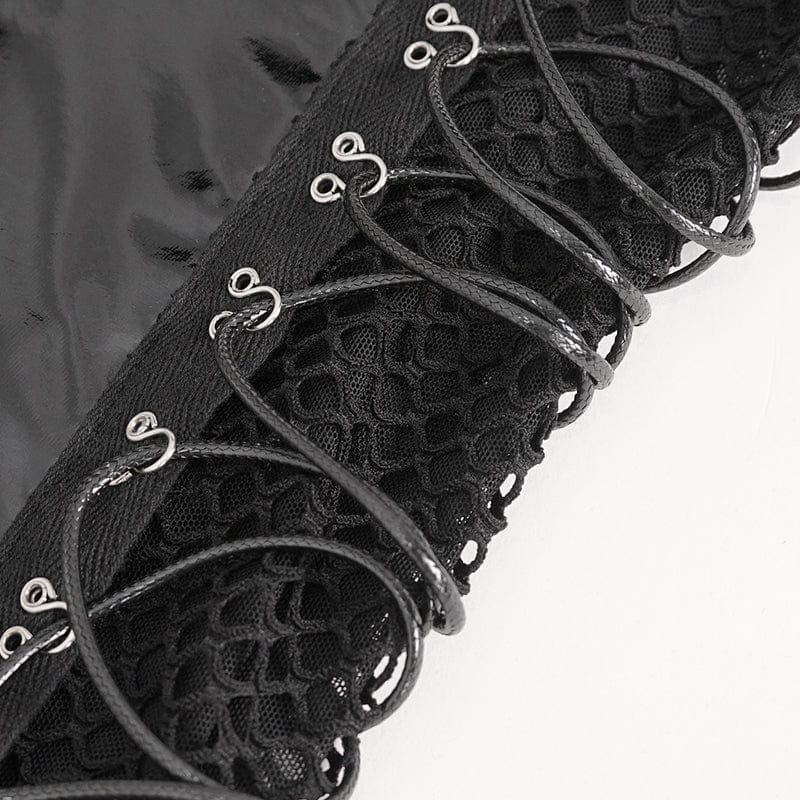Women's Punk Lace-Up Stud Ruffled Bodysuit - Image 11