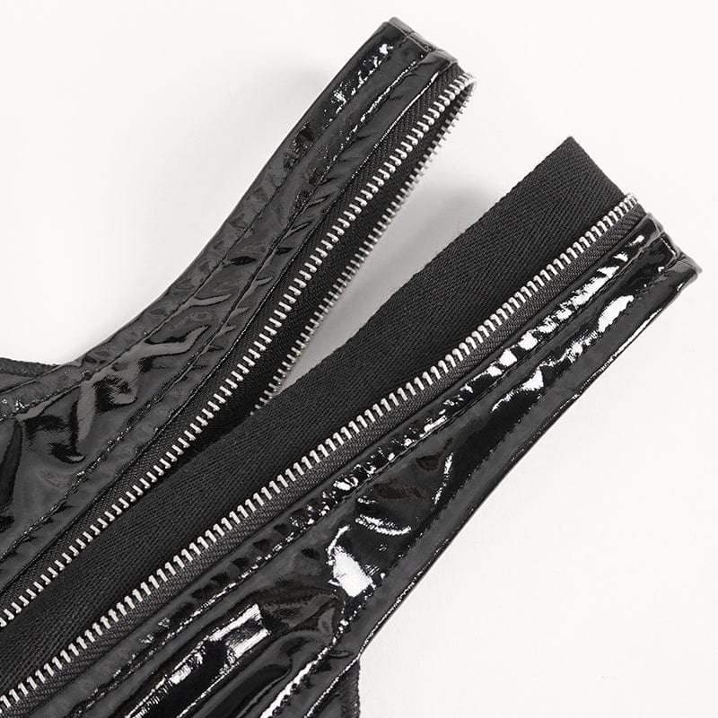 Women's Punk Lace-Up Stud Ruffled Bodysuit - Image 12