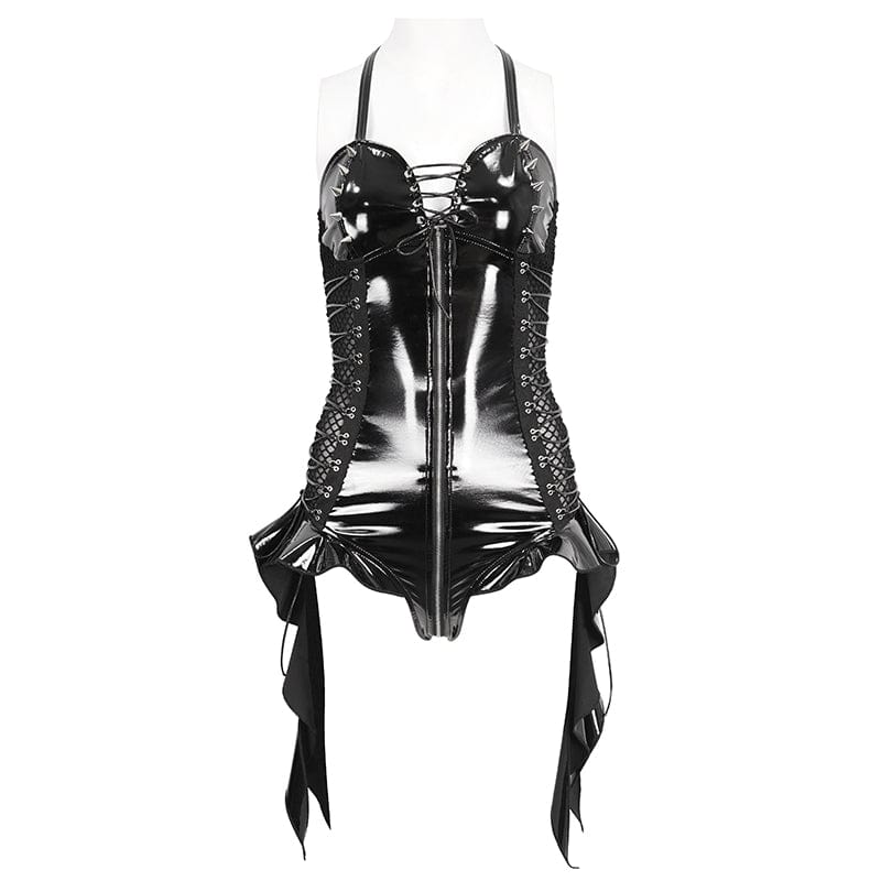 Women's Punk Lace-Up Stud Ruffled Bodysuit - Image 7