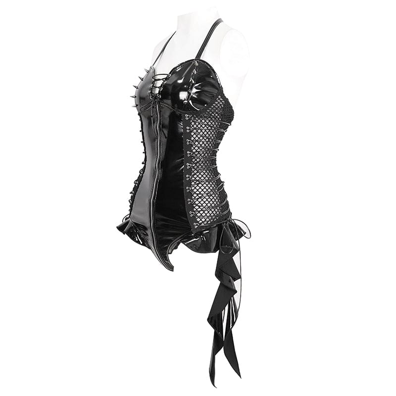 Women's Punk Lace-Up Stud Ruffled Bodysuit - Image 8