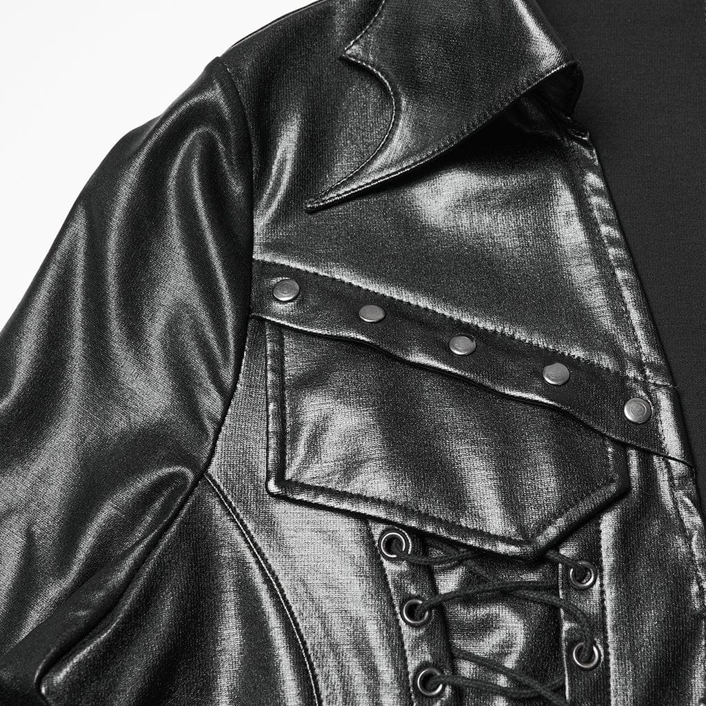 Women's Punk Lace-up Turn-down Collar Jacket - Image 7
