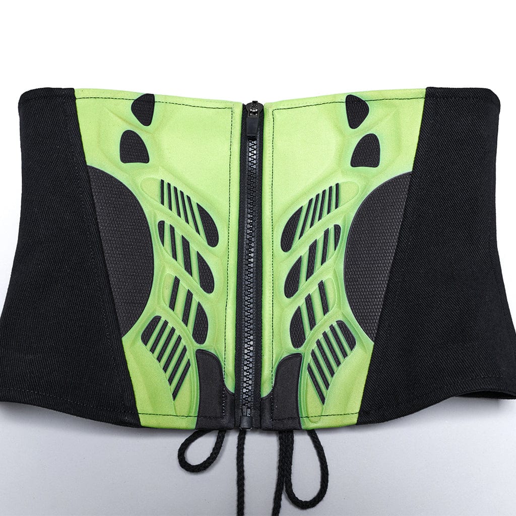 Women's Punk Lace-up Zip Underbust Corset Black-green - Image 6