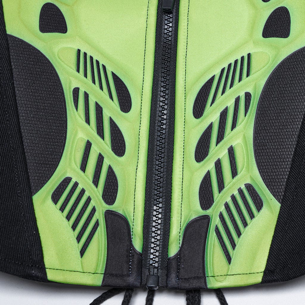 Women's Punk Lace-up Zip Underbust Corset Black-green - Image 8