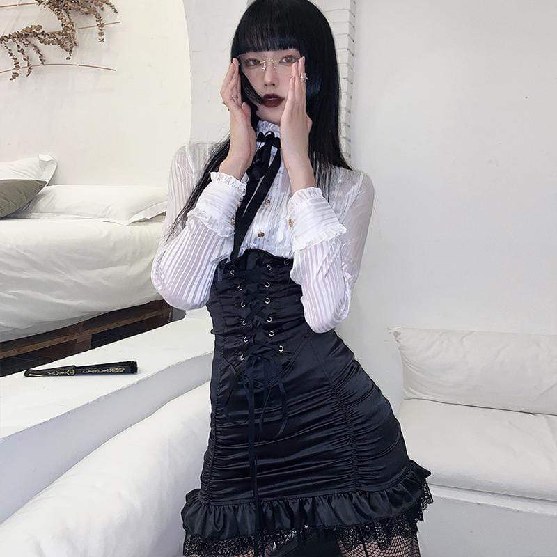 Women's Punk Lacing Ruffles Wrapped Dresses - Image 2