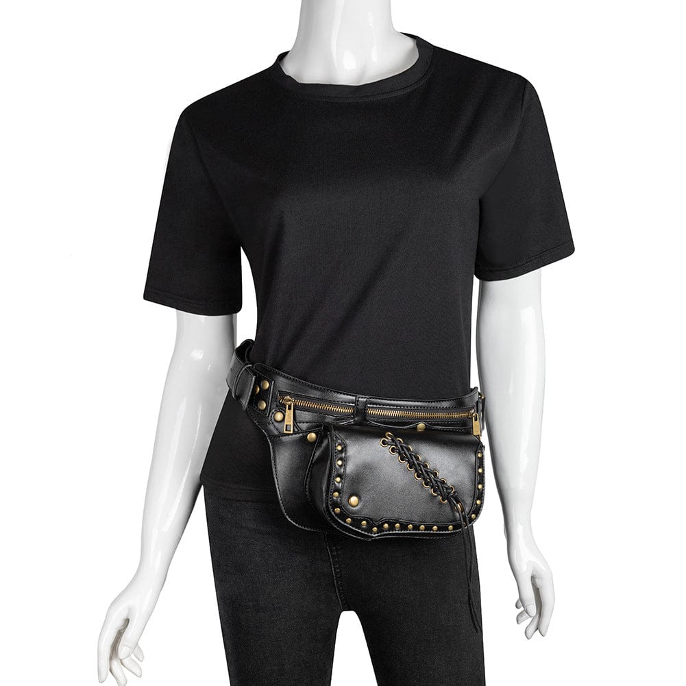 Women's Punk Lacing-up Metal Nails Waist Bag - Image 2