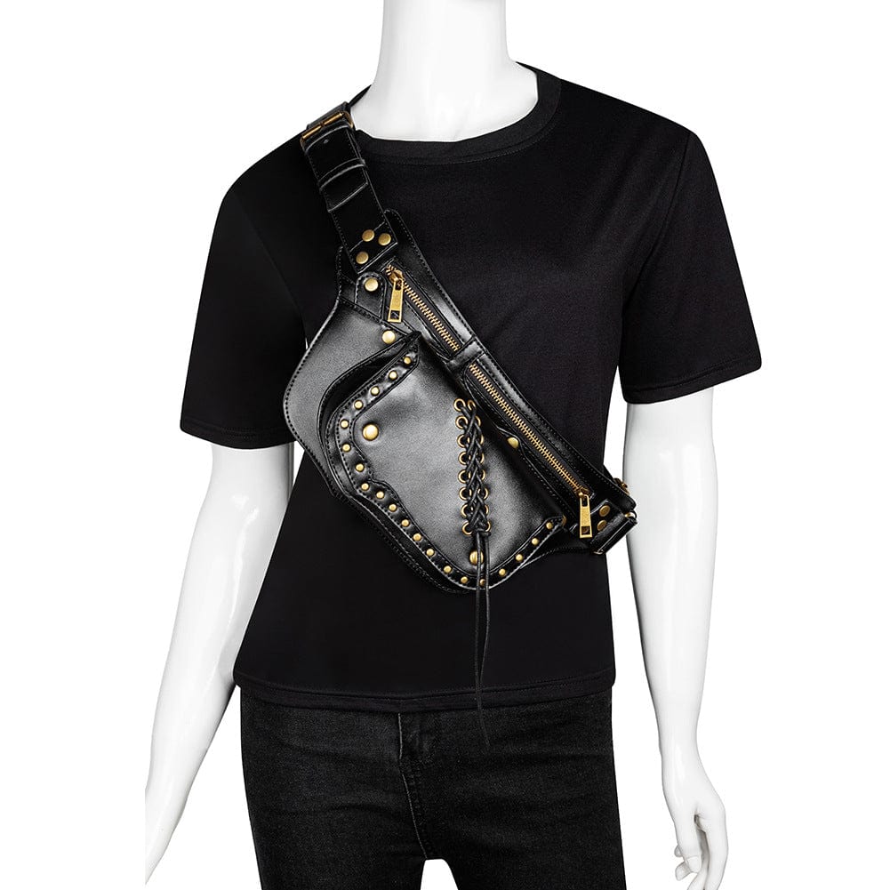 Women's Punk Lacing-up Metal Nails Waist Bag - Image 3
