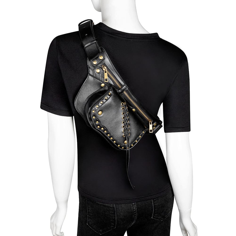 Women's Punk Lacing-up Metal Nails Waist Bag - Image 4