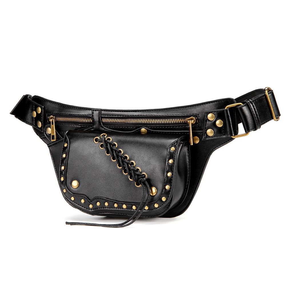 Women's Punk Lacing-up Metal Nails Waist Bag - Image 5