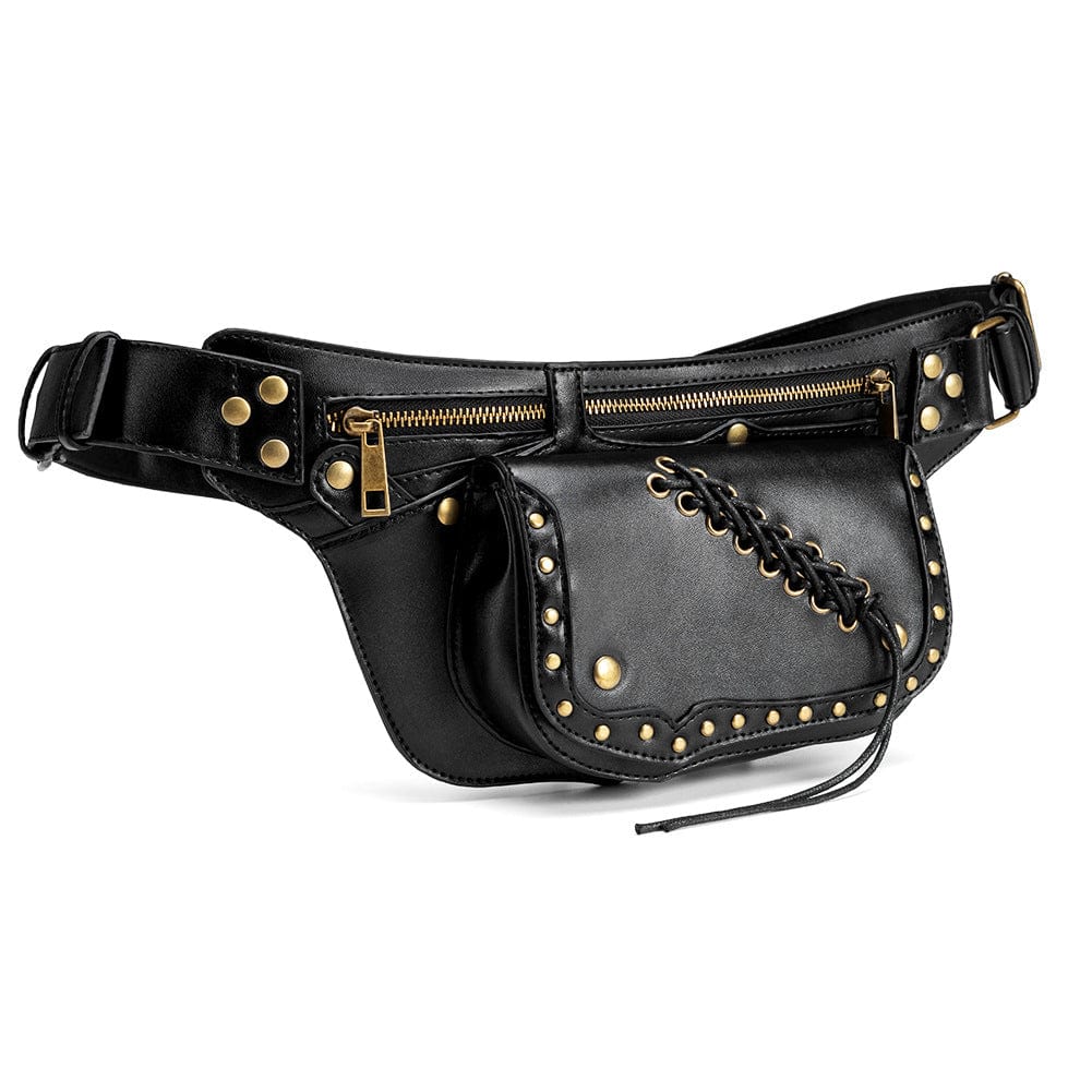 Women's Punk Lacing-up Metal Nails Waist Bag - Image 6