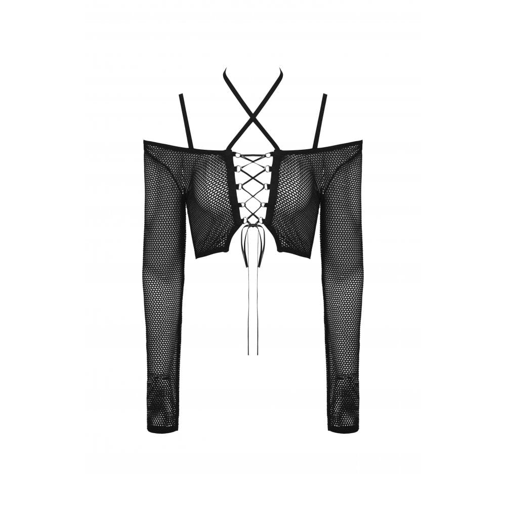 Women's Punk Lacing-up Sheer Long Sleeved Mesh Top - Image 6