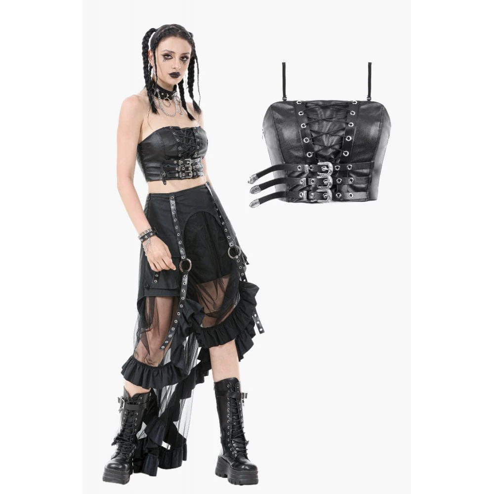 Women's Punk Lacing-up Straps Faux Leather Bustier