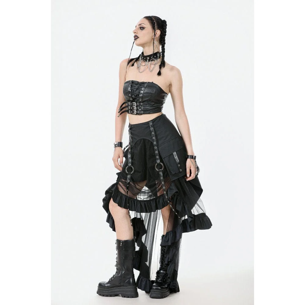 Women's Punk Lacing-up Straps Faux Leather Bustier - Image 9
