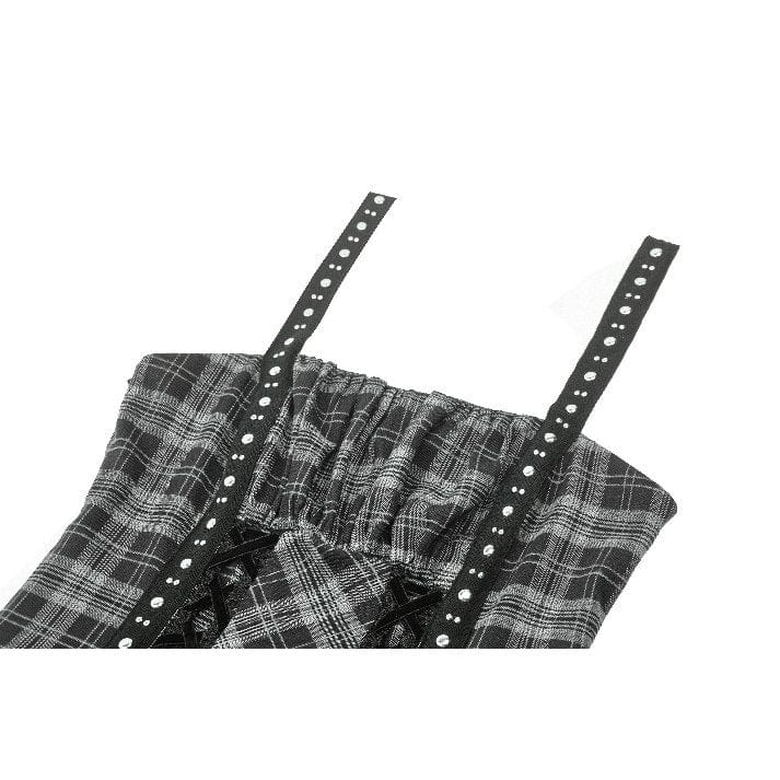 Women's Punk Layered Lace Hem Plaid Party Slip Dress Graduation Dress - Image 14