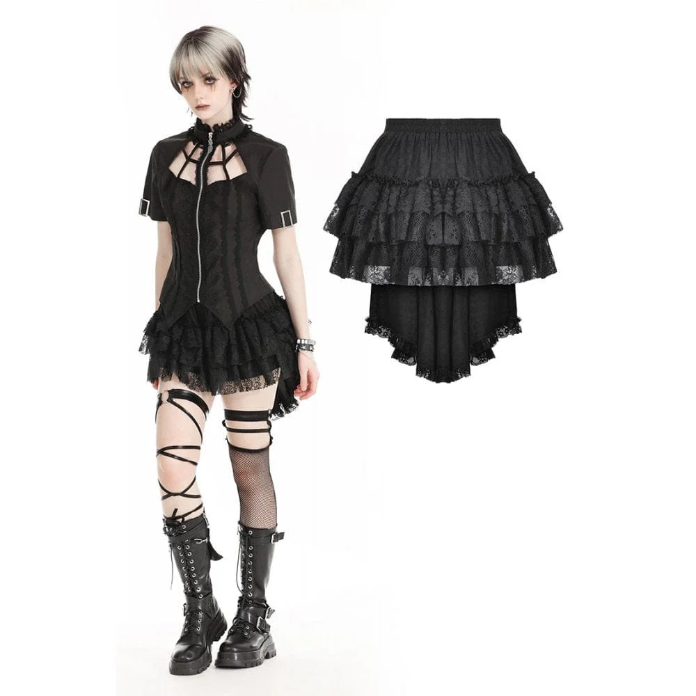 Women's Punk Layered Lace Skirt with Detachable Swallow Tail - Image 4