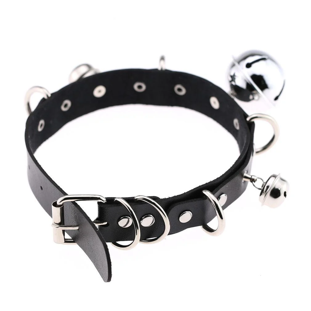 Women's Punk Little Bell PU Leather Choker - Image 5