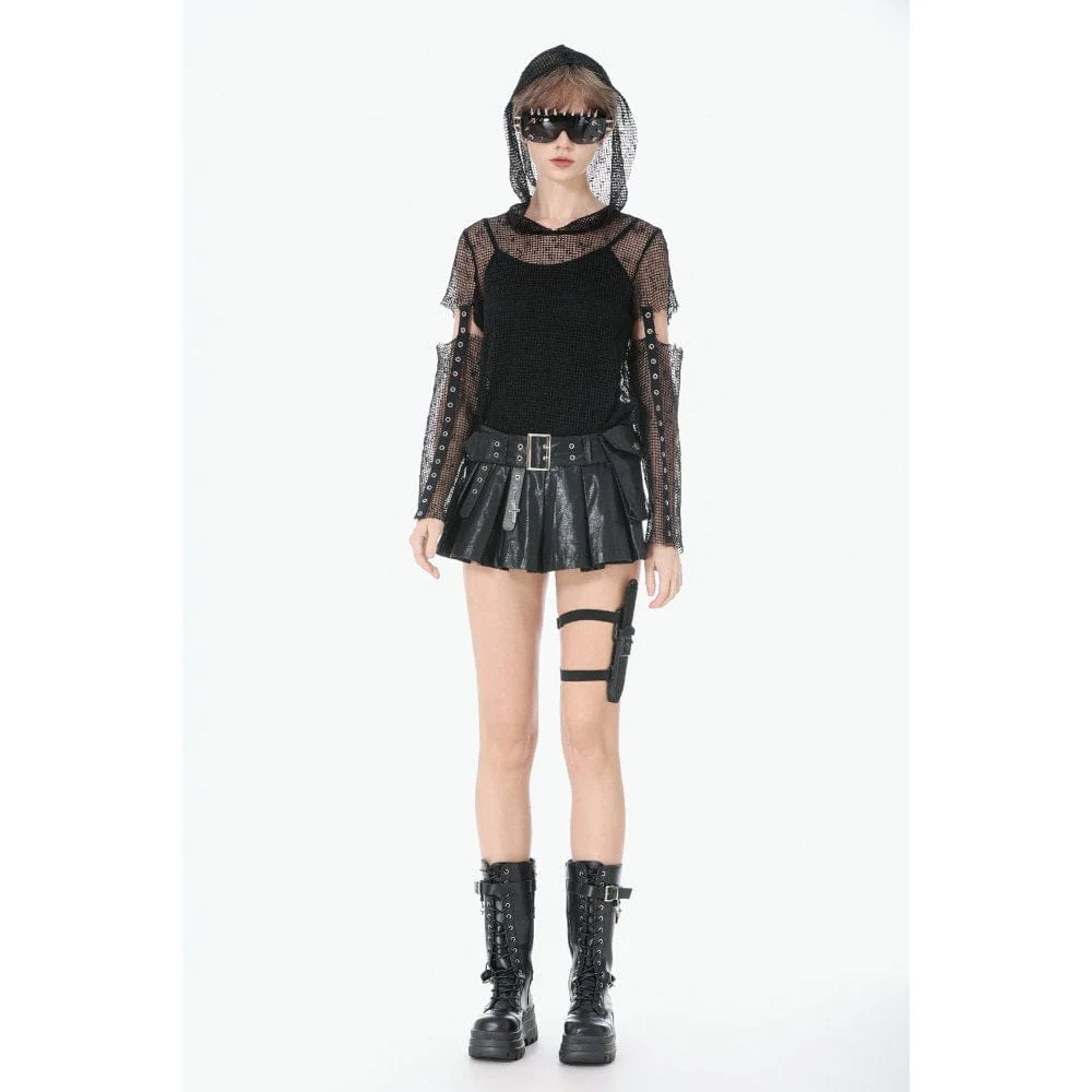 Women's Punk Low-Waist Shorts with Asymmetric Pleated Belt - Image 5