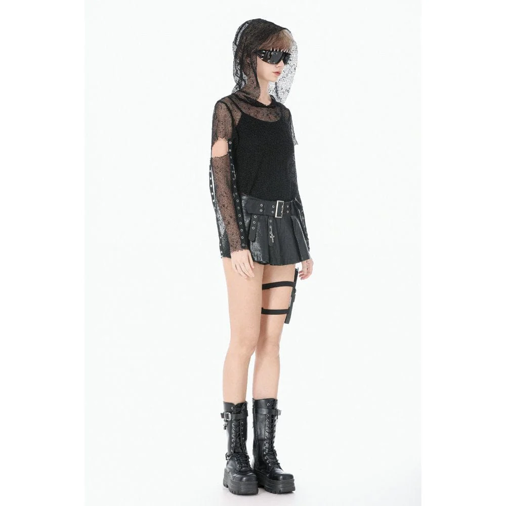 Women's Punk Low-Waist Shorts with Asymmetric Pleated Belt - Image 6