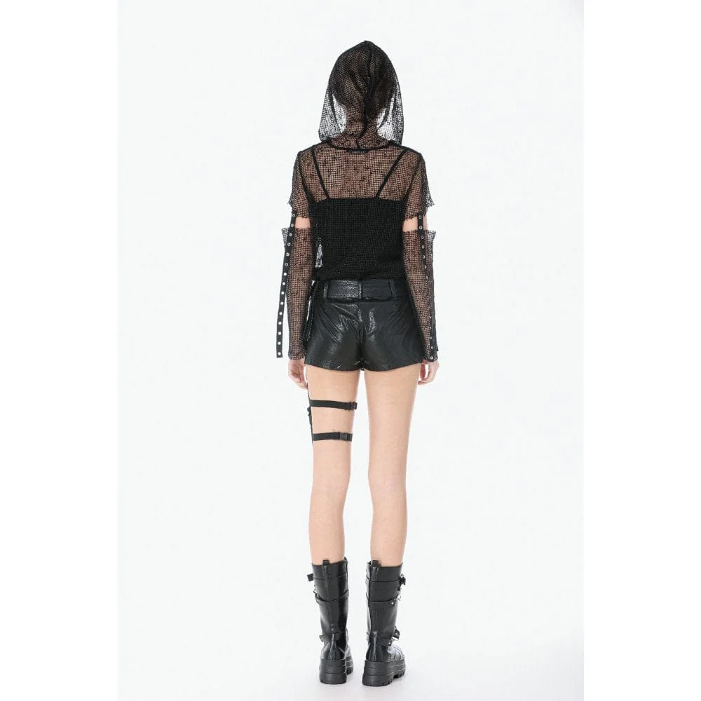 Women's Punk Low-Waist Shorts with Asymmetric Pleated Belt - Image 8