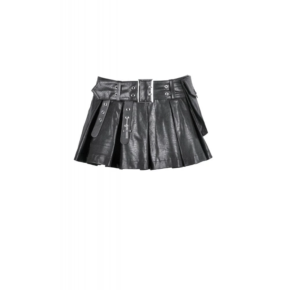 Women's Punk Low-Waist Shorts with Asymmetric Pleated Belt - Image 9