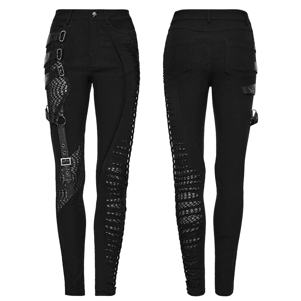 Women's Punk Mesh Buckle Spaghetti Strap Pants - Image 5