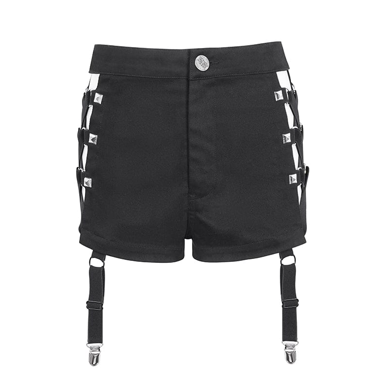 Women's Punk Mesh Cutout Buckle Stud Shorts - Image 10